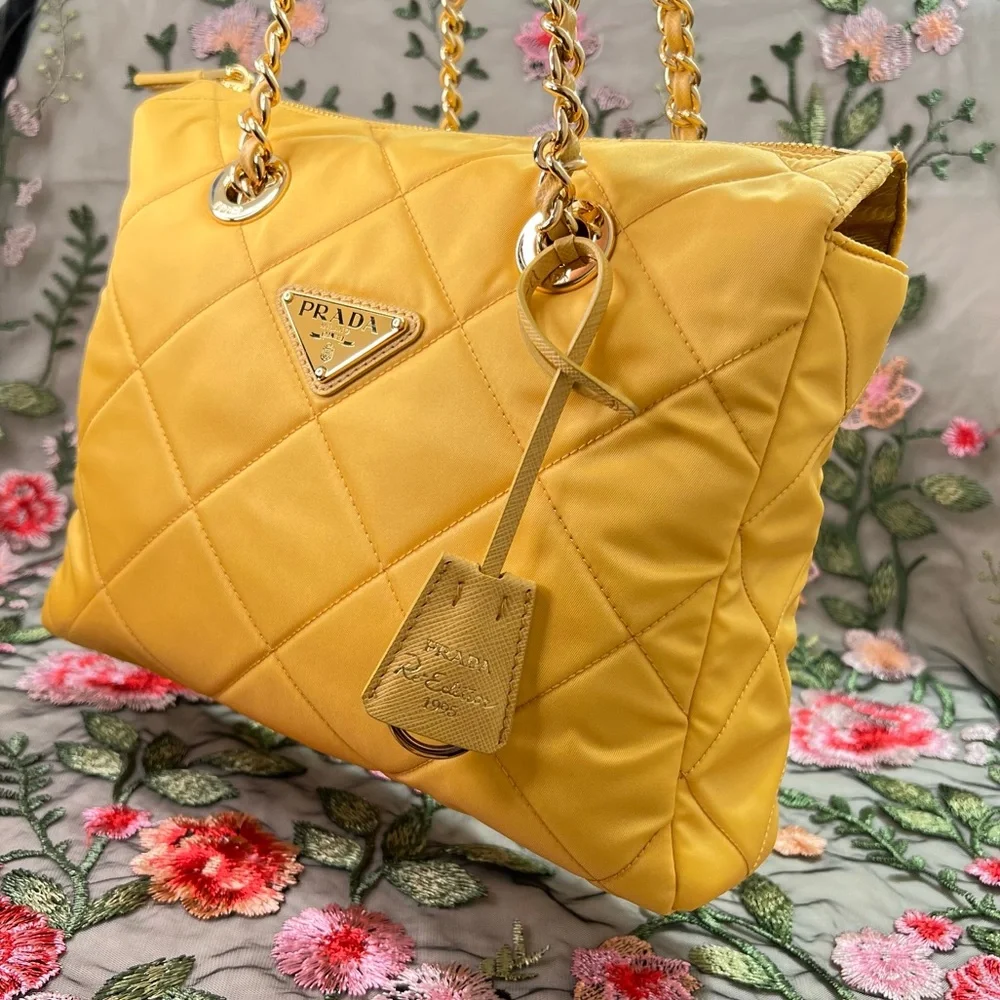 Auth PRADA Bag • Authentic PRADA 1995 Re-Edition Chain Tote in Yellow Re-Nylon